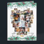 Tarjeta Navidades del Collage de fotos del corazón de la e<br><div class="desc">Tarjeta de Navidades de foto para tu esposa con un collage de fotos en forma de corazón de amor que contiene 24 de tus fotos favoritas. La tarjeta está bordeada por guirnaldas de color agua y guirnaldas de mistletoe y está escrita con elegante tipografía escrita a mano. La plantilla de...</div>