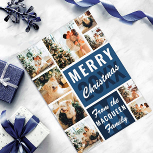 Tarjeta Navidades del Collage de fotos familiar de monogra