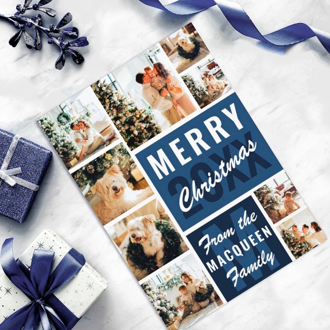 Tarjeta Navidades del Collage de fotos familiar de monogra (Subido por el creador)