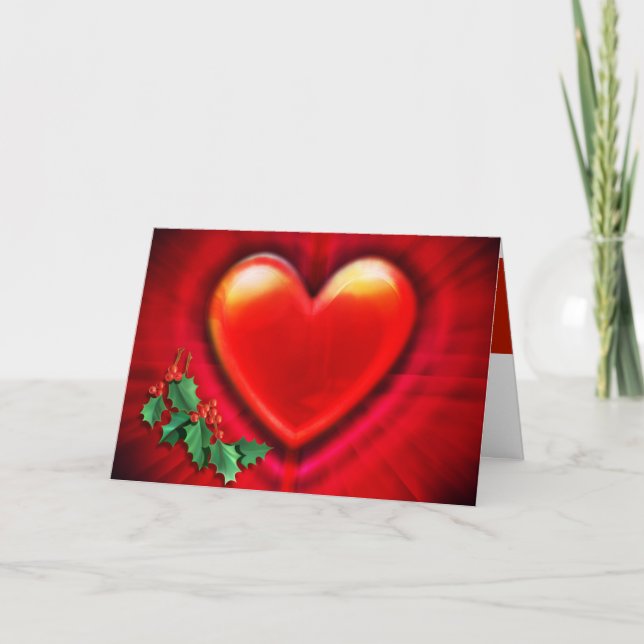 Tarjeta Navidades del corazón rojo con amor. (Anverso)