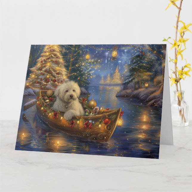 Tarjeta Navidades del Coton De Tulear: Viaje festivo (flor amarilla)