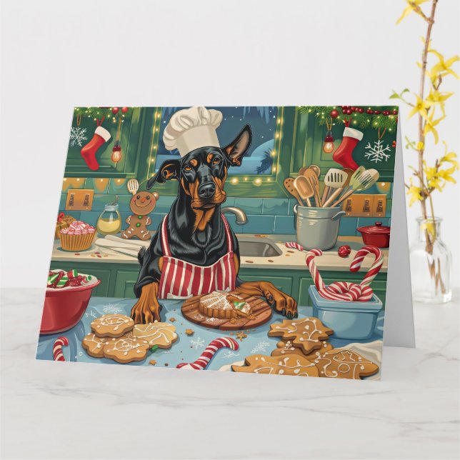 Tarjeta Navidades del Festival Doberman Pinscher Holiday B (flor amarilla)