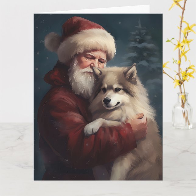 Tarjeta Navidades del festival Lapphund Santa Claus en Fin (flor amarilla)