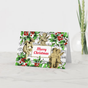 Tarjeta Navidades del Festividad Angel Cherubs Holly