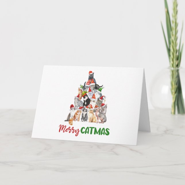 Tarjeta Navidades del Gato Gato del Árbol de Navidad (Anverso)