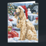 Tarjeta Navidades del Hound Dog Winter Afganos Wonderland<br><div class="desc">Este diseño festivo capta el alegre espíritu de la temporada navideña, con un adorable cachorro vestido con un sombrero de Santa. El gato está enclavado en un maravilloso promontorio invernal, con un muñeco de nieve, un árbol de Navidad decorado y regalos hermosamente envueltos. Los copos de nieve caen suavemente, añadiendo...</div>