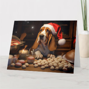 Tarjeta Navidades del óbice basset celebran festividades