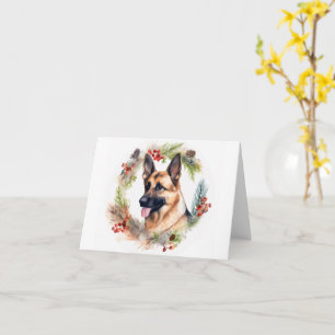 Tarjeta Navidades del Pastor Alemán Wreath Festive Pup