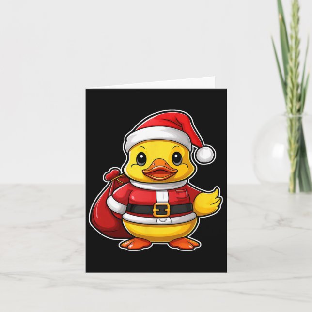 Tarjeta Navidades del pato de caucho de Santa Claus navide (Anverso)