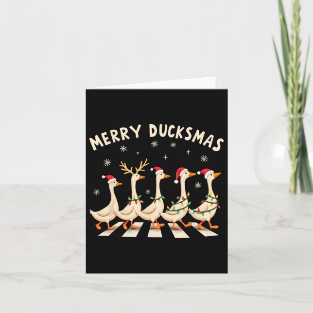 Tarjeta Navidades del pato de Merry Duckmas divertidos San (Anverso)
