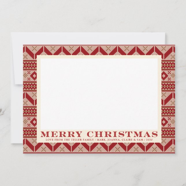 Tarjeta Navidades del patrón de suéter de punto de Isla Ju (Anverso)