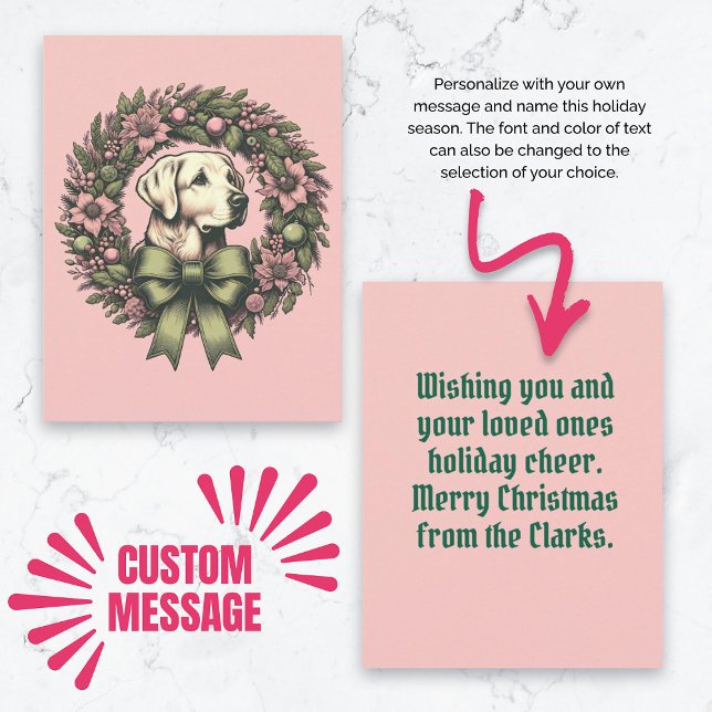 Tarjeta Navidades del personalizado Guerrero del labrador  (Custom Christmas Yellow Labrador Wreath Card)