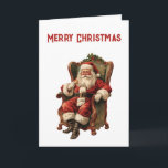 Tarjeta Navidades del Retro Santa Claus sentados en la pre<br><div class="desc">Tarjeta de navidad con una imagen de estilo vintage con el clásico Santa Claus sentado en un sillón de estilo antiguo. Bonito diseño de Navidades tradicionales.</div>