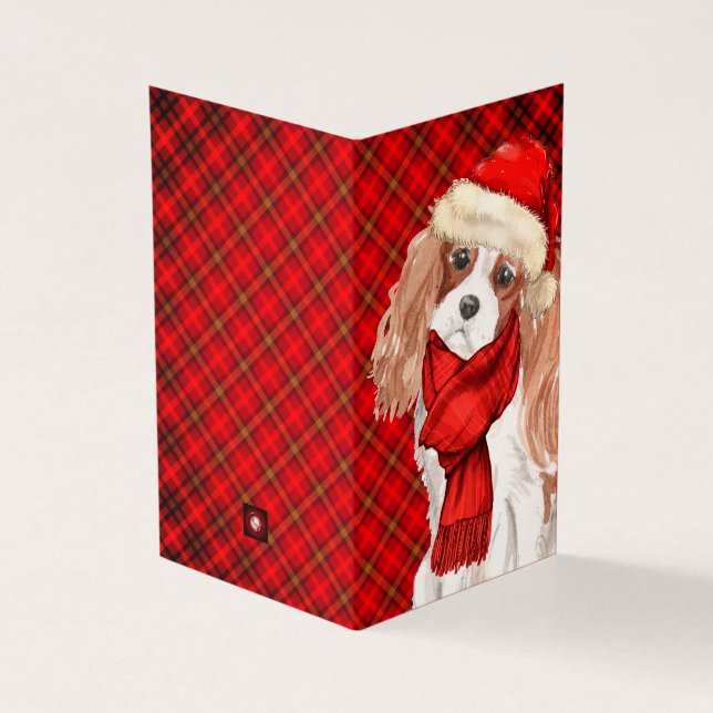 Tarjeta Navidades del rey Charles Dog Red Plaid Holiday (Exterior)