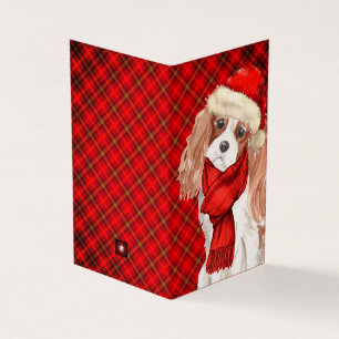 Tarjeta Navidades del rey Charles Dog Red Plaid Holiday
