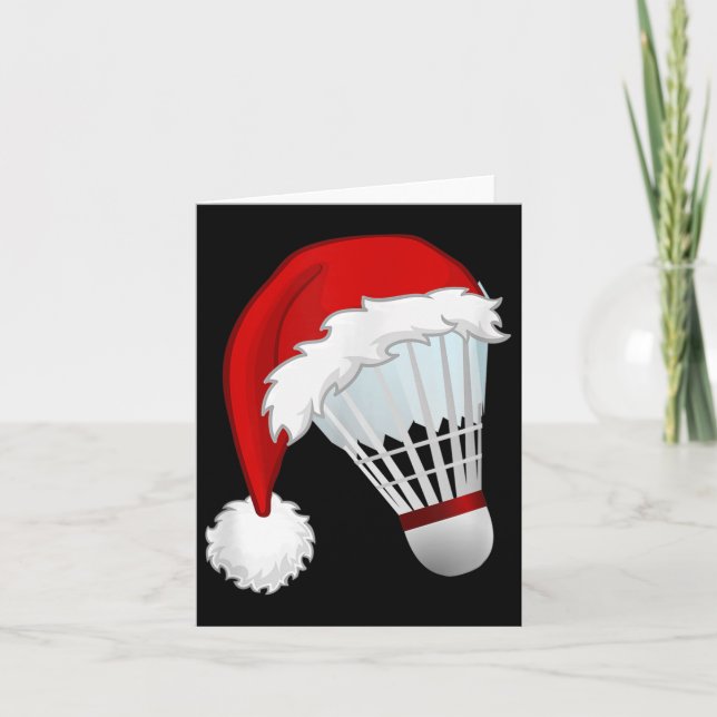 Tarjeta Navidades deportivos Badminton Santa Hat (Anverso)