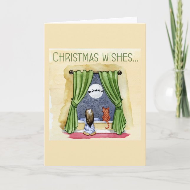 Tarjeta Navidades desean navidades para gatos niños y gato (Anverso)