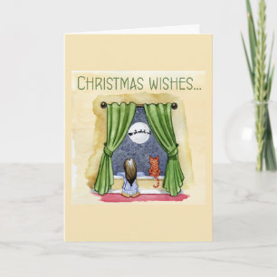 Tarjeta Navidades desean navidades para gatos niños y gato