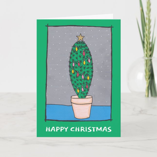 Tarjeta Navidades divertidos cactus, borde verde, tu salud (Anverso)