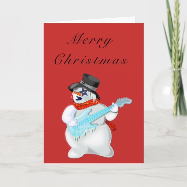 Tarjeta Navidades divertidos con guitarista de música rock (Anverso)