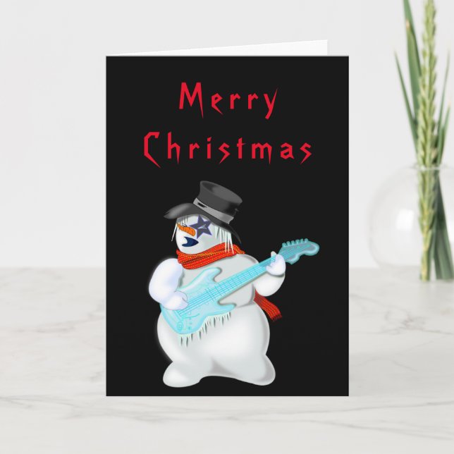 Tarjeta Navidades divertidos con guitarista de música rock (Anverso)