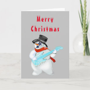 Tarjeta Navidades divertidos con jugador de guitarra Snowm