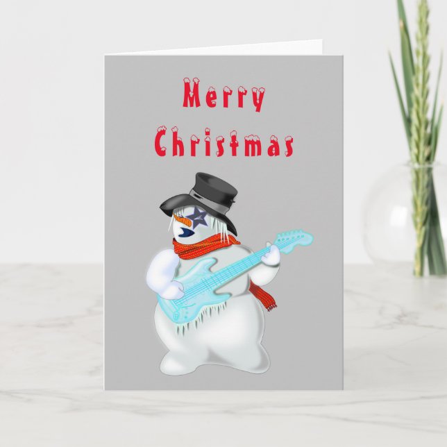 Tarjeta Navidades divertidos con jugador de guitarra Snowm (Anverso)