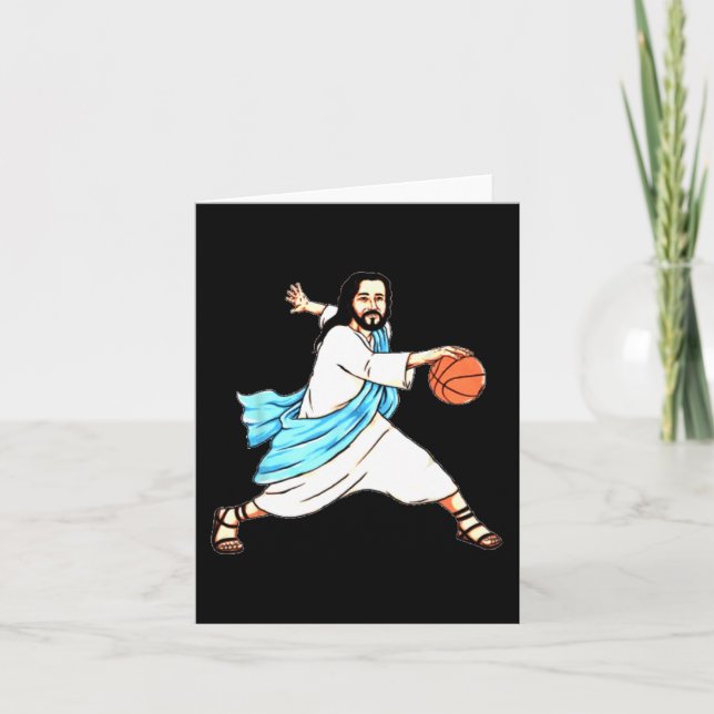 Tarjeta Navidades divertidos de Jesus Play Baloncesto (Anverso)