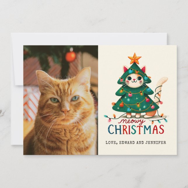 Tarjeta Navidades divertidos de Merry Meowy Foto (Anverso)