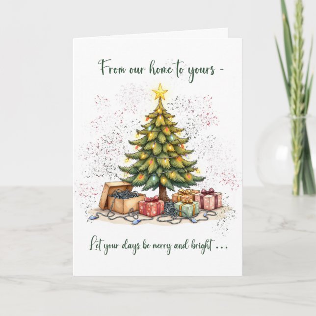 Tarjeta Navidades divertidos de nuestro hogar a sus luces  (Anverso)