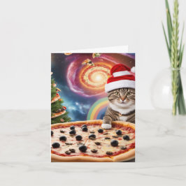 Tarjeta Navidades divertidos de Pizza Santa Cat