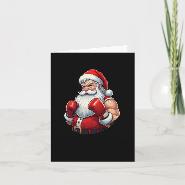 Tarjeta Navidades divertidos de Santa A Boxer Boxing Ho-ly (Anverso)
