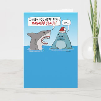 Tarjeta Navidades divertidos de Tiburón y Manatee Claus