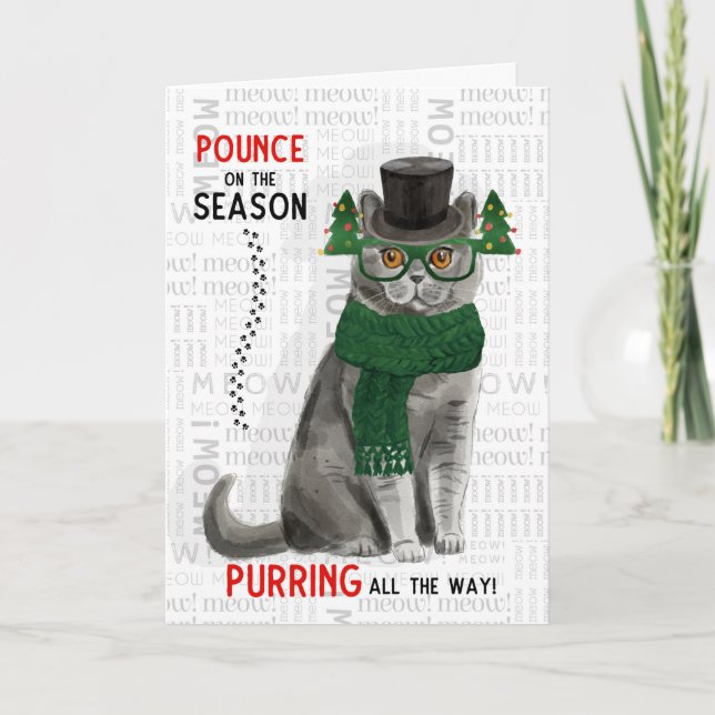 Tarjeta Navidades divertidos del gato británico gris Short (Anverso)