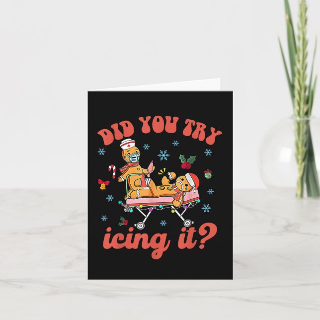 Tarjeta Navidades Divertidos Enfermeras Gingerbread Hombre (Anverso)