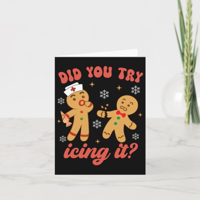 Tarjeta Navidades Divertidos Enfermeras Gingerbread Hombre (Anverso)