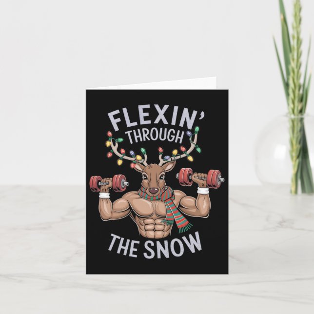 Tarjeta Navidades divertidos gimnasio Flexin reno (Anverso)