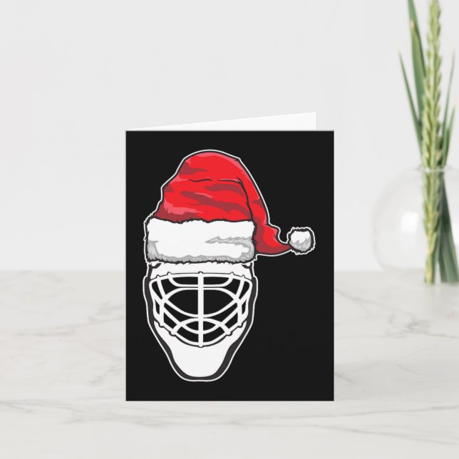 Tarjeta Navidades divertidos hockey Goalie Mask Santa Hat  (Anverso)