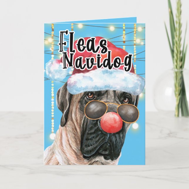 Tarjeta Navidades divertidos ingleses de Mastiff fleas nav (Anverso)