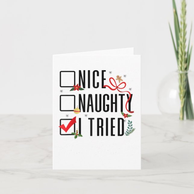 Tarjeta Navidades divertidos regalos Santa List Naughty I  (Anverso)