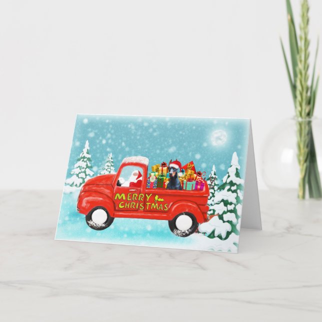 Tarjeta Navidades Doberman Perro camión de entrega de rega (Anverso)