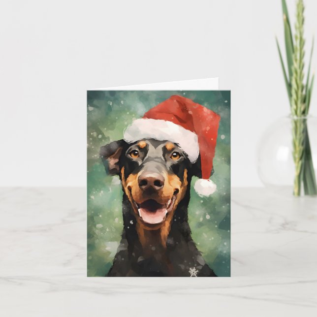 Tarjeta Navidades Doberman pincel de pintura (Anverso)