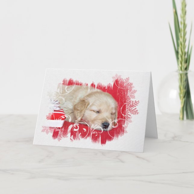 Tarjeta Navidades durmientes Golden Retriever Puppy (Anverso)