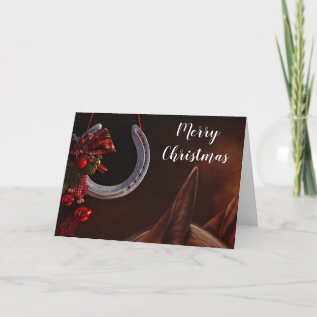 Tarjeta Navidades ecuestres colgando vacaciones en herradu (Anverso)