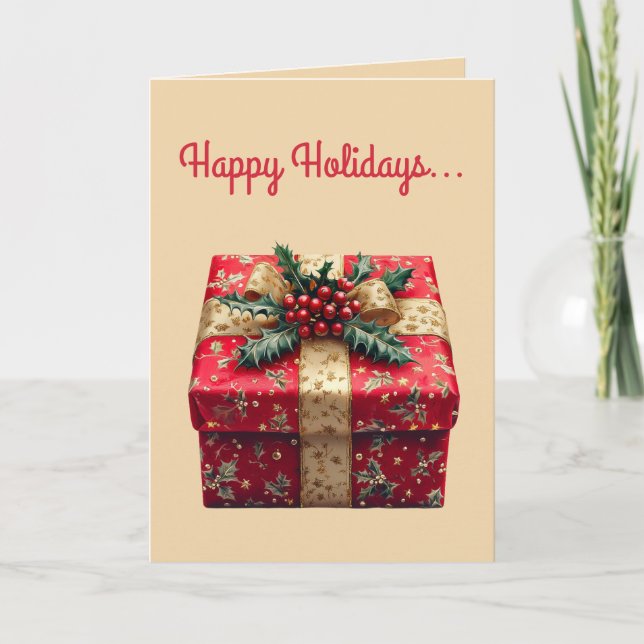 Tarjeta Navidades editables de regalo rojo y reverso (Anverso)