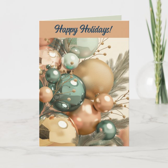 Tarjeta Navidades editables Happy Holiday Baubles (Anverso)