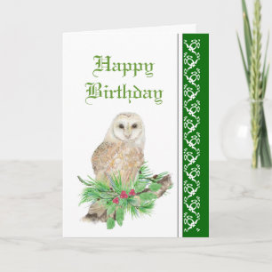Tarjeta Navidades elegantes, búho de barn, pájaro