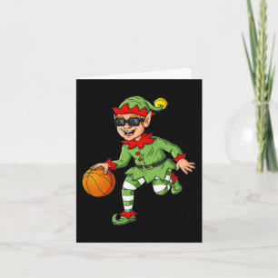 Tarjeta Navidades Elf Dribbling Baloncesto Divertido Niños