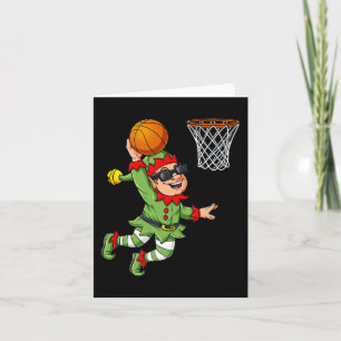 Tarjeta Navidades Elf Dunking Un Básquetbol Divertido Niño
