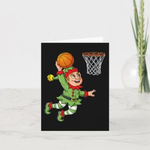 Tarjeta Navidades Elf Dunking Un Básquetbol Divertido Niño